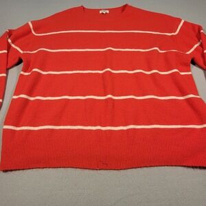 Umgee USA Sweater Oversized Striped‎ Red White Knit Pullover Women's Size Medium